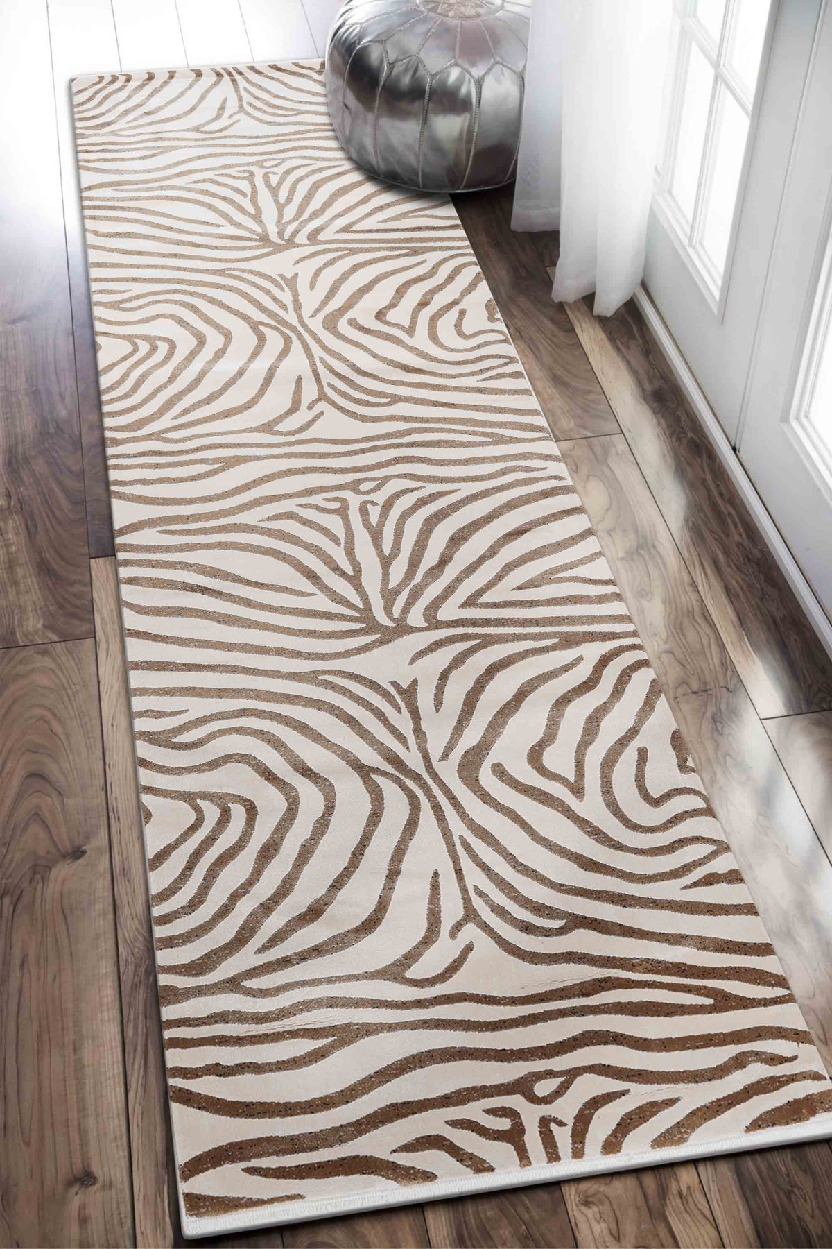 Riva 8725 Krem Zebra Desenli Modern Bambu Halı