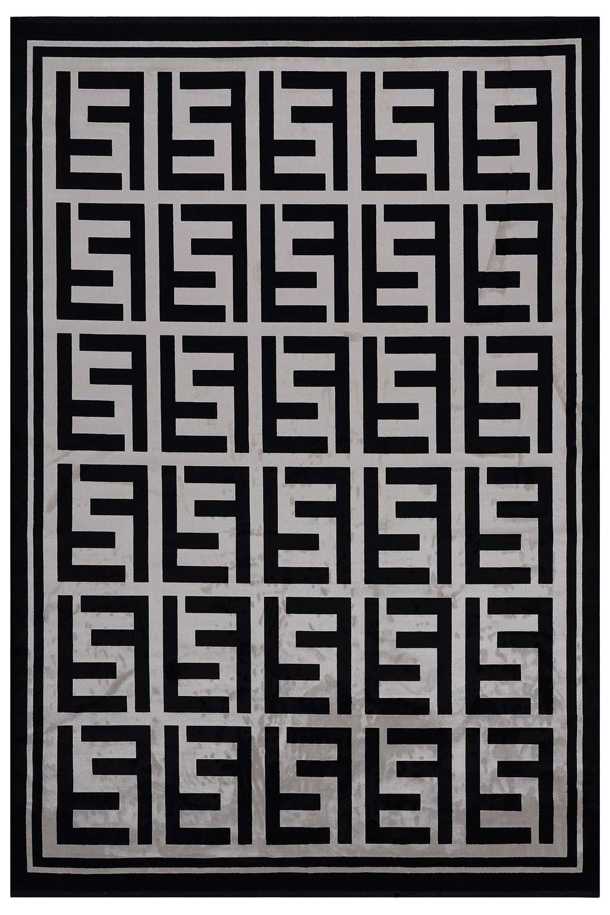 Riva 9361 Siyah Geometrik Desenli Bambu Halı