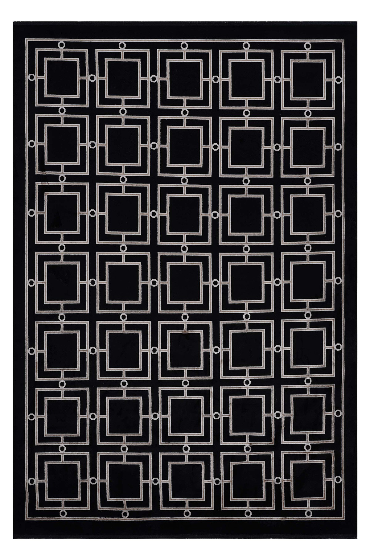Riva 9349 Siyah Gold Geometrik Desenli Bambu Halı
