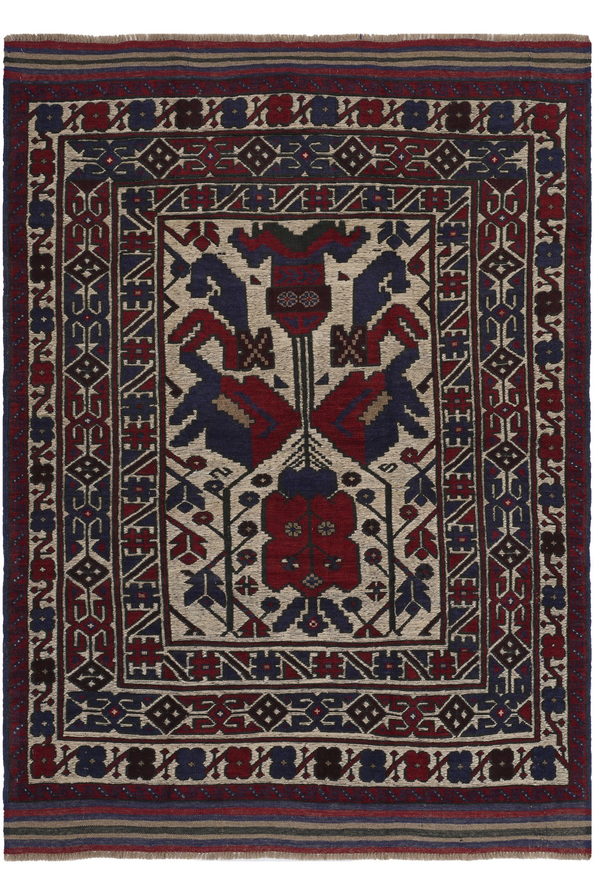 Afgan Berceste Kilim Kırmızı Otantik El Dokuma Halı
