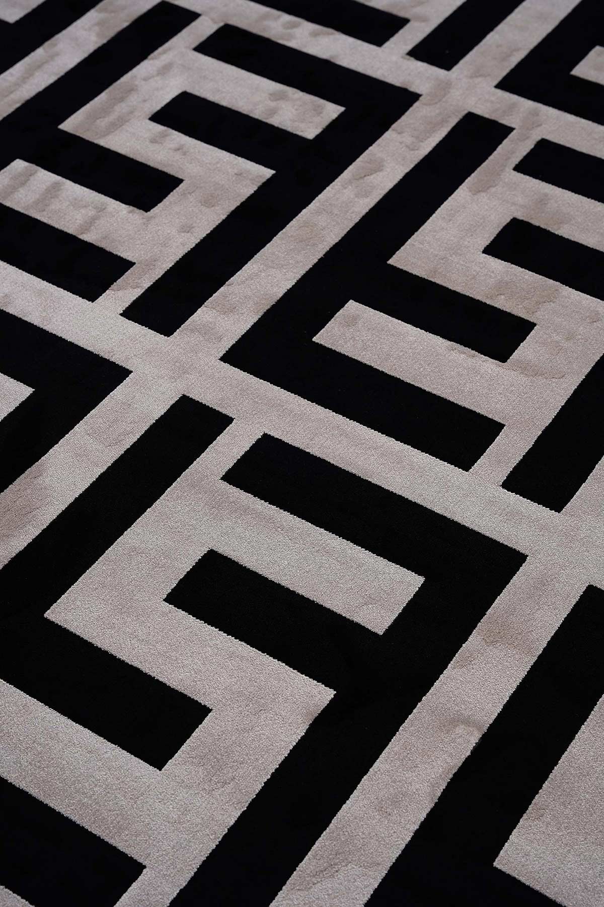 Riva 9361 Siyah Geometrik Desenli Bambu Halı