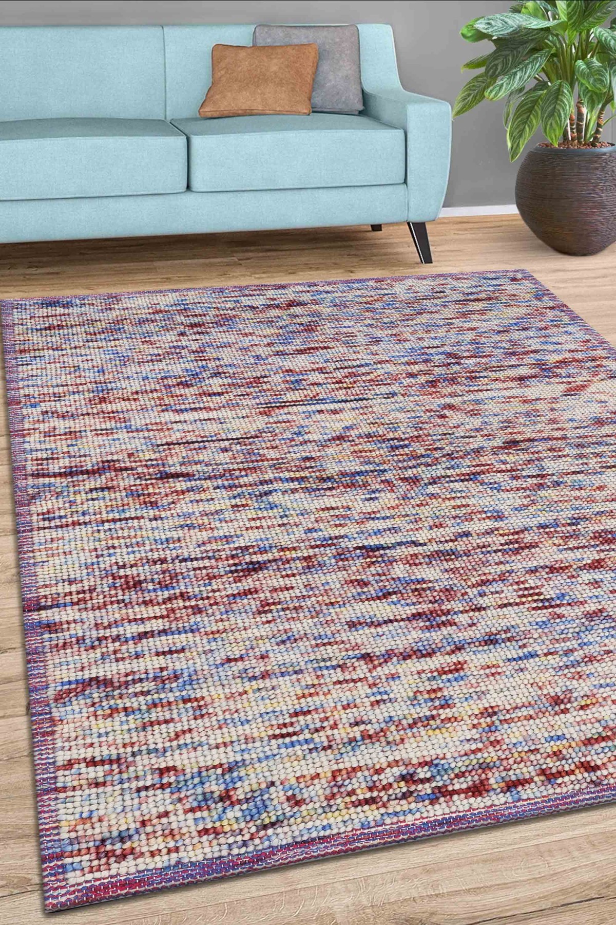 Nepal 3580 Renkli Modern El Dokuma Kışlık Bambu Halı
