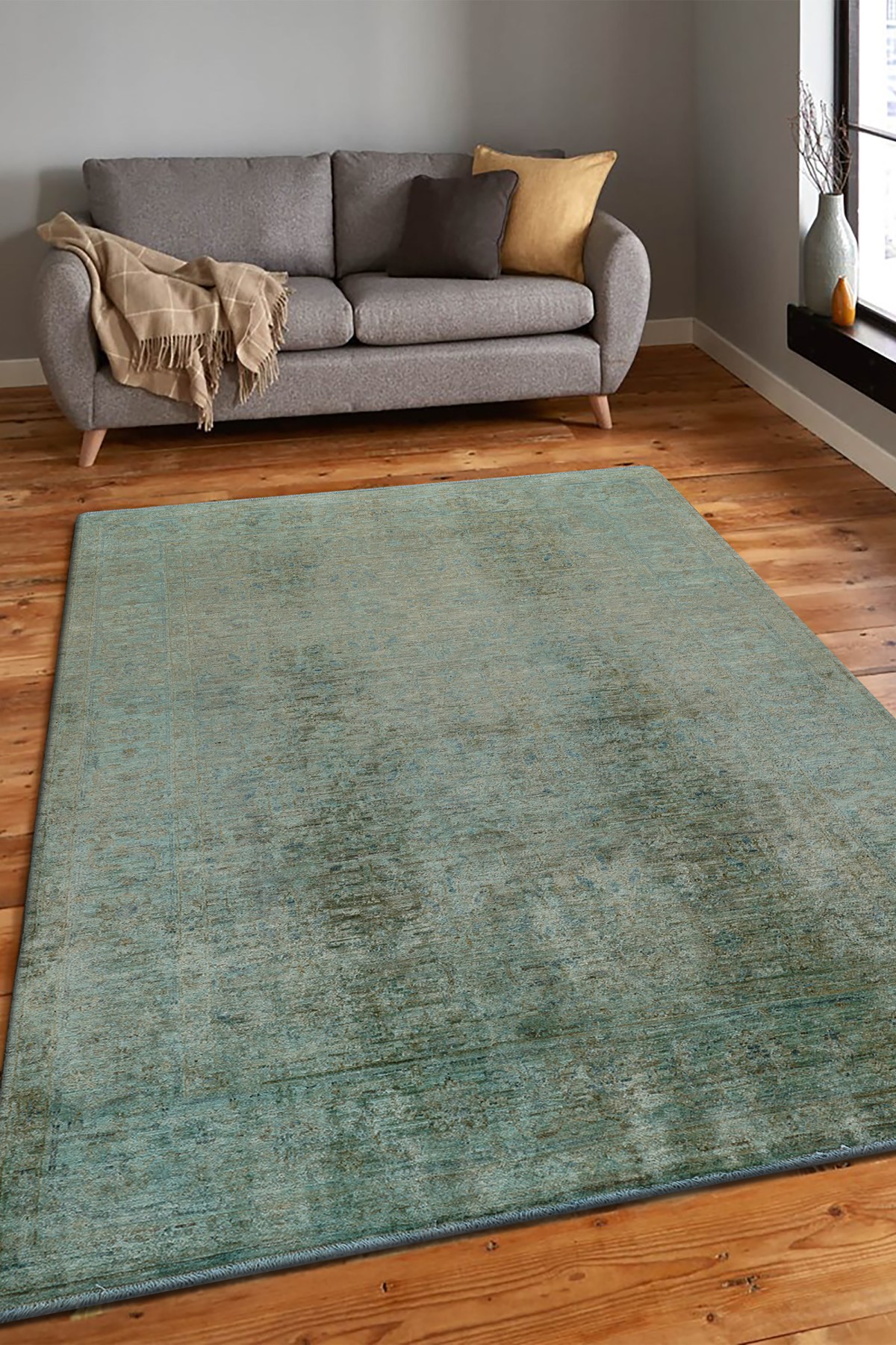 Overdye Exclusive Yeşil Eskitme El Dokuma Halı
