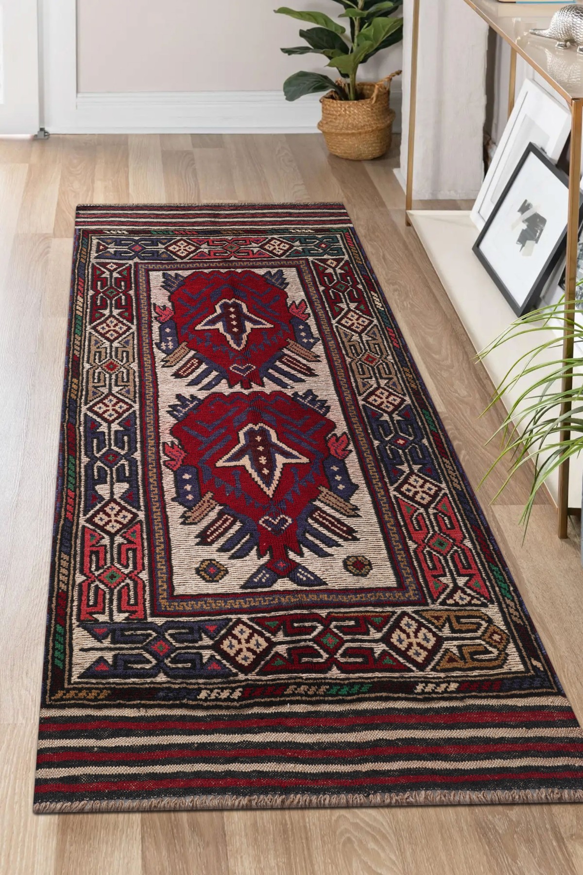 Afgan Berceste Kilim Kırmızı Otantik El Dokuma Halı