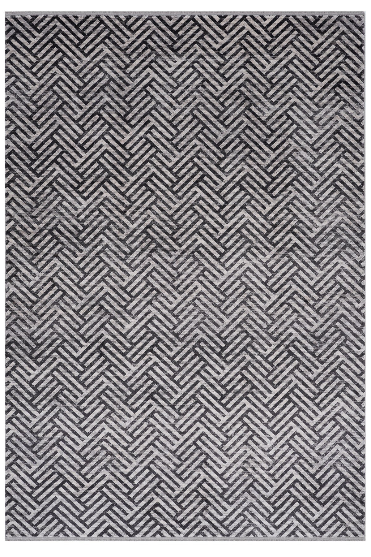Riva 8718 Antrasit Geometrik Desenli Modern Bambu Halı