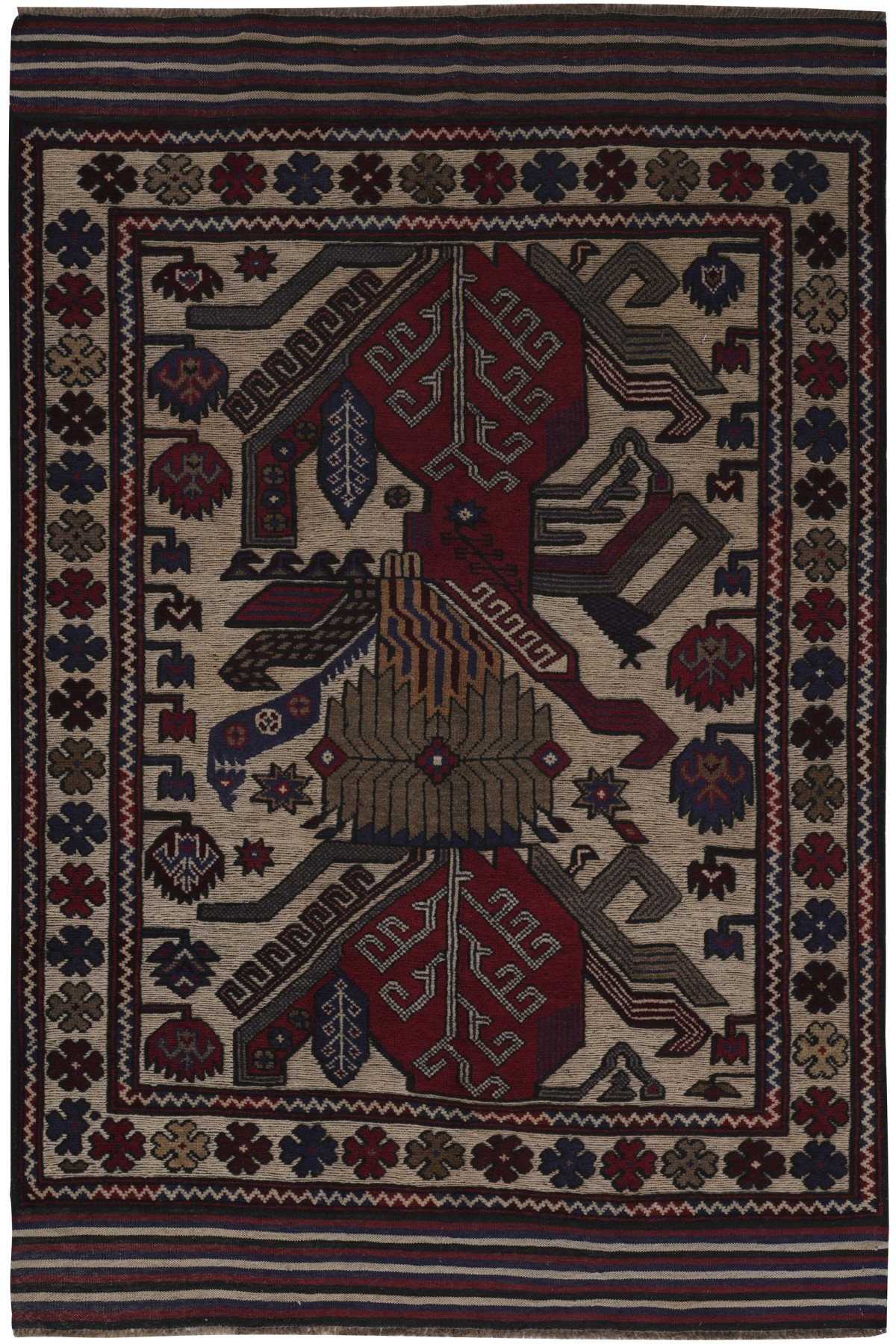 Afgan Berceste Kilim Kırmızı Otantik El Dokuma Halı