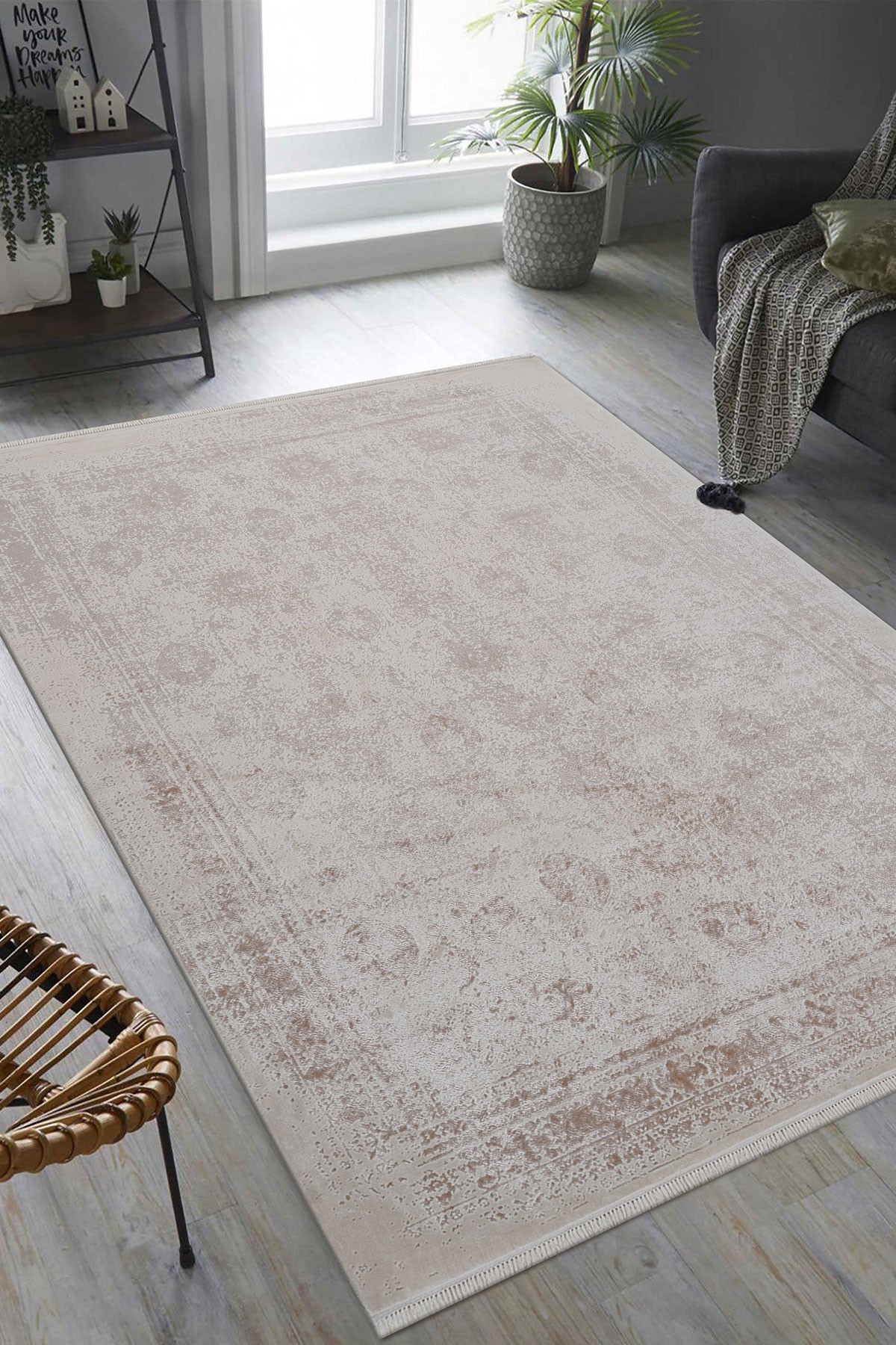 Riva 9342 Krem Klasik Eskitmeli Bambu Halı