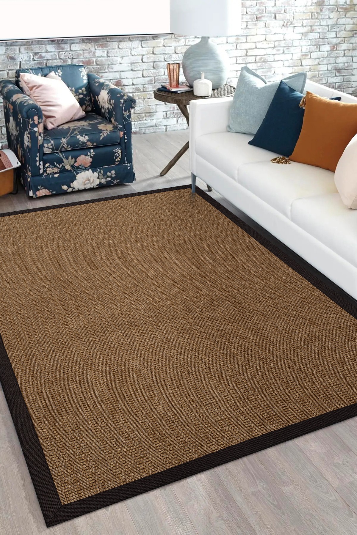 Sisal 4590 Kahverengi Bordürlü Doğal Jüt Halı