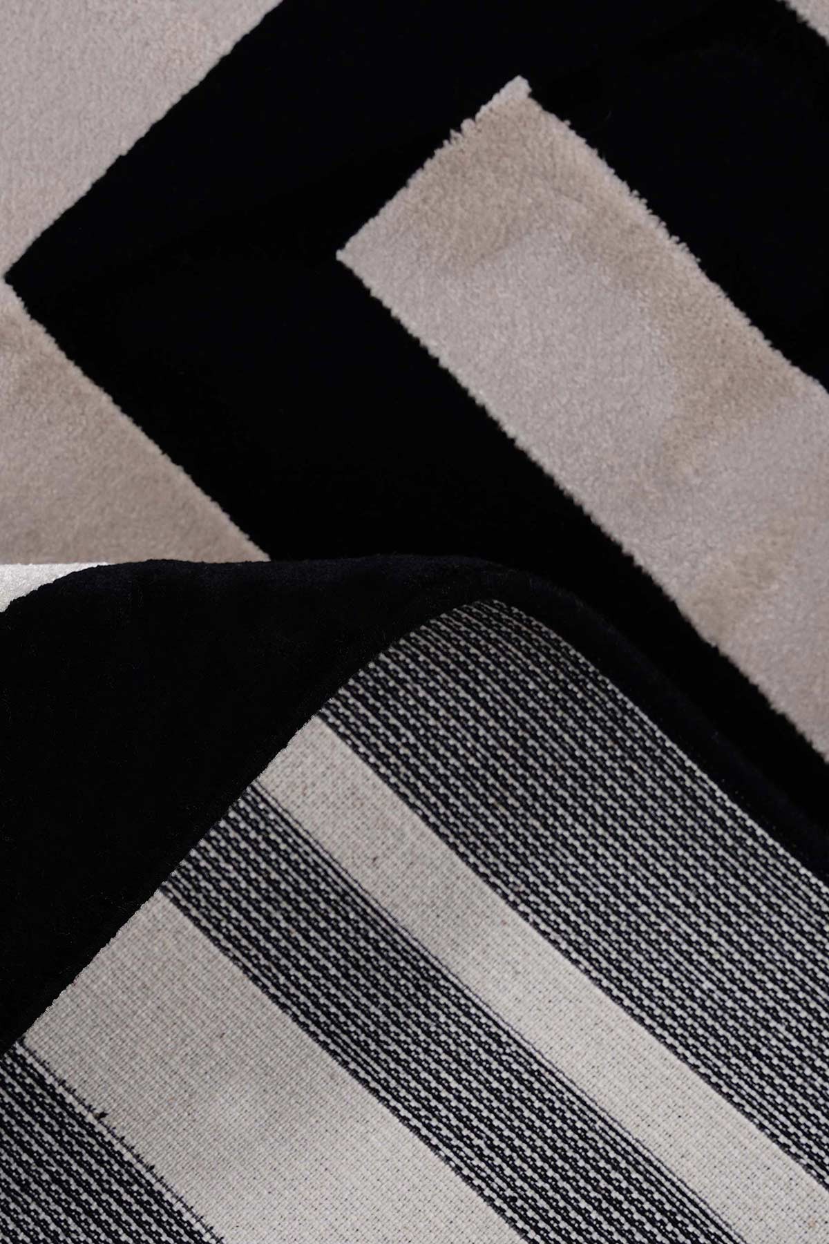 Riva 9361 Siyah Geometrik Desenli Bambu Halı
