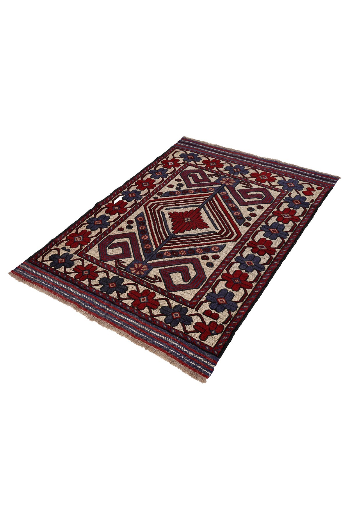 Afgan Berceste Kilim Kırmızı Otantik El Dokuma Halı