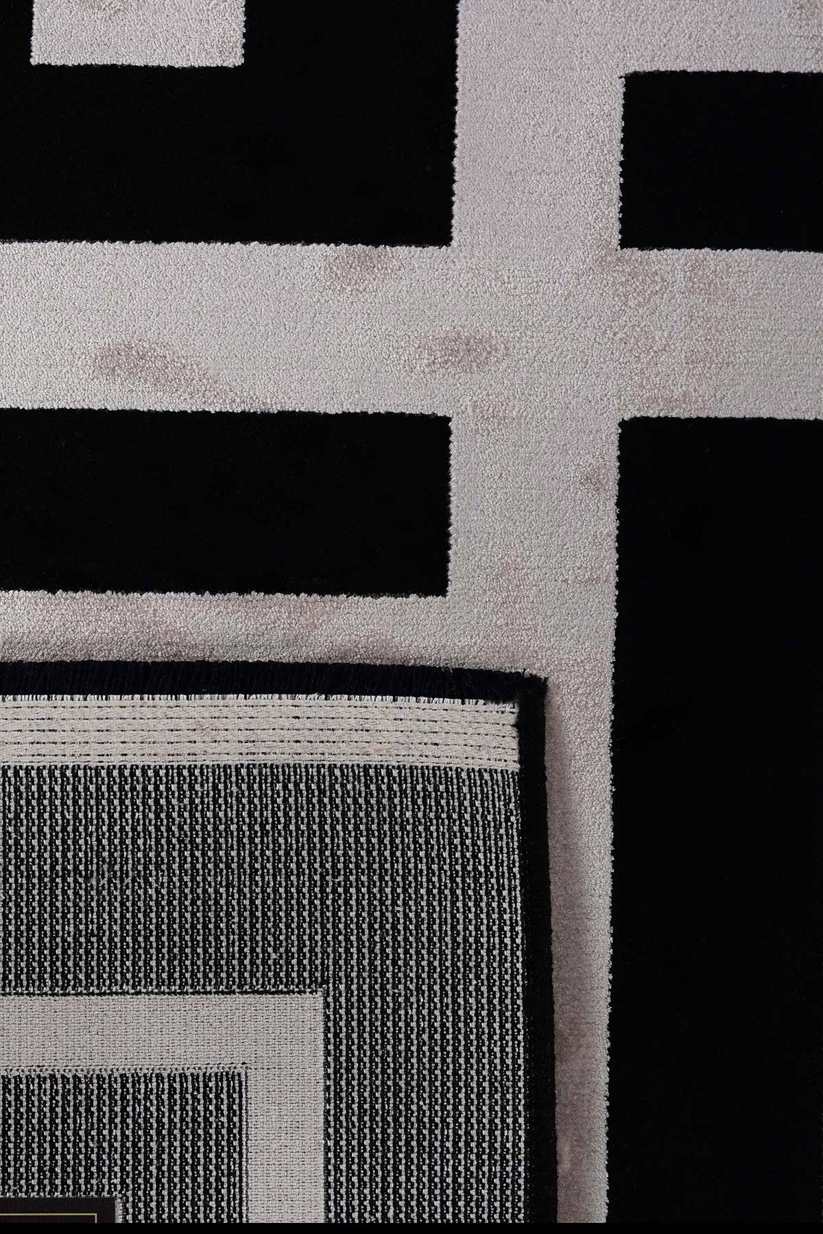 Riva 9361 Siyah Geometrik Desenli Bambu Halı