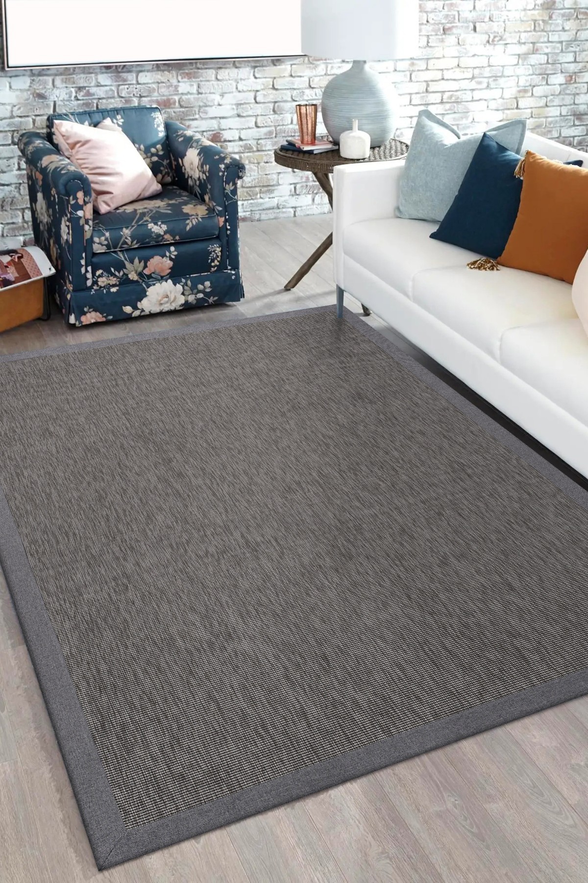 Sisal 4506 Gri Dokulu Bordürlü Jüt Halı