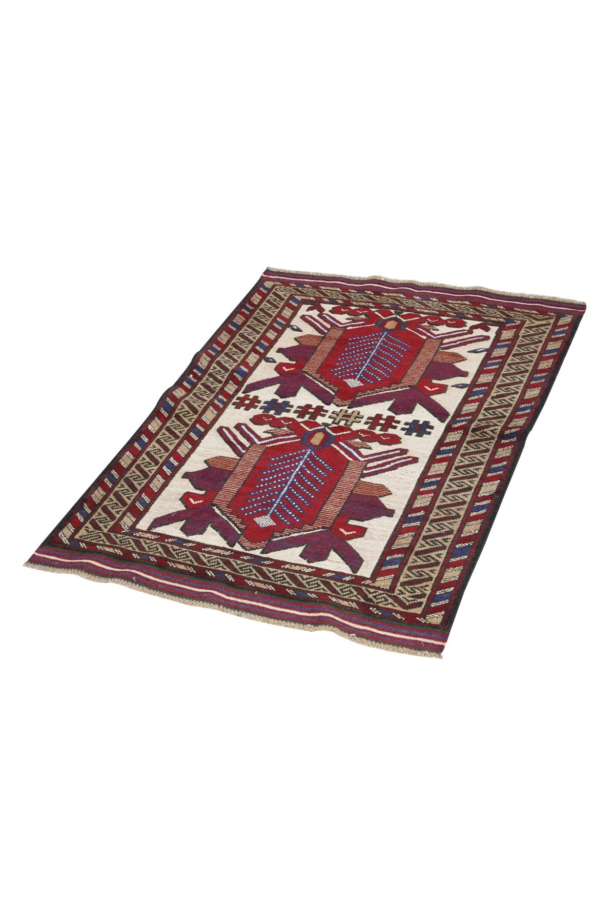 Afgan Berceste Kilim Kırmızı Otantik El Dokuma Halı