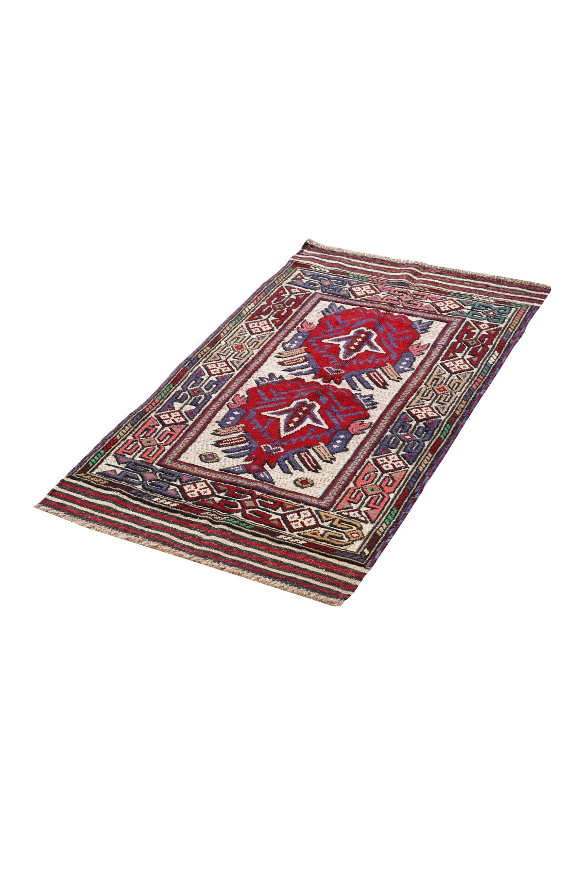 Afgan Berceste Kilim Kırmızı Otantik El Dokuma Halı