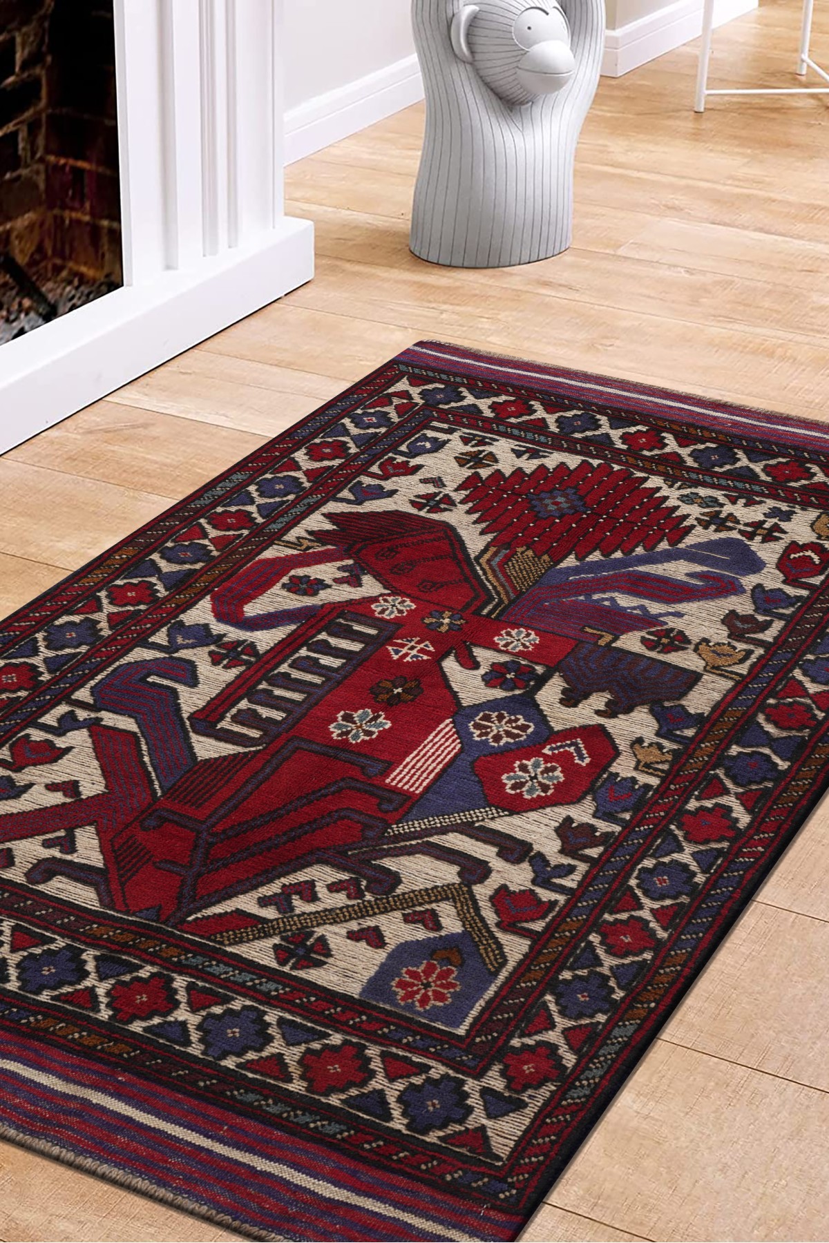 Afgan Berceste Kilim Kırmızı Otantik El Dokuma Halı