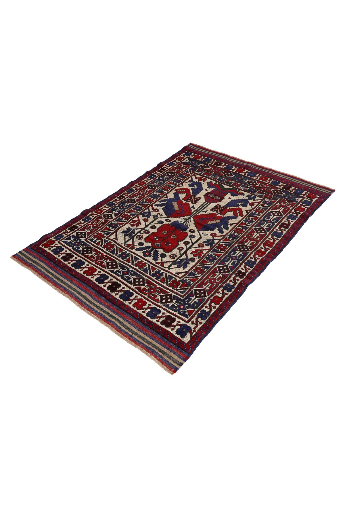 Afgan Berceste Kilim Kırmızı Otantik El Dokuma Halı
