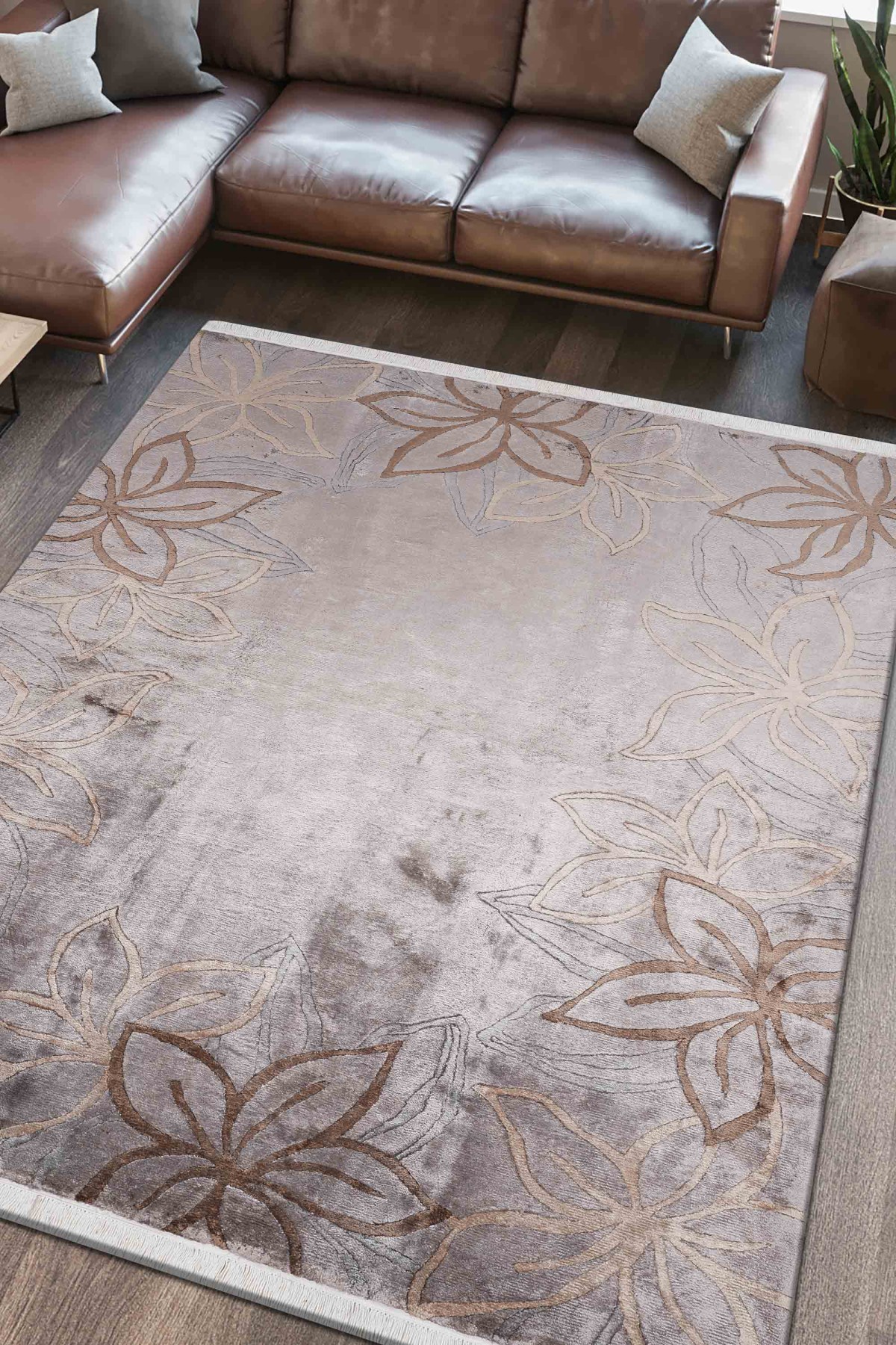 Nepal 3588 Kahve Modern El Dokuma Kışlık Bambu Halı