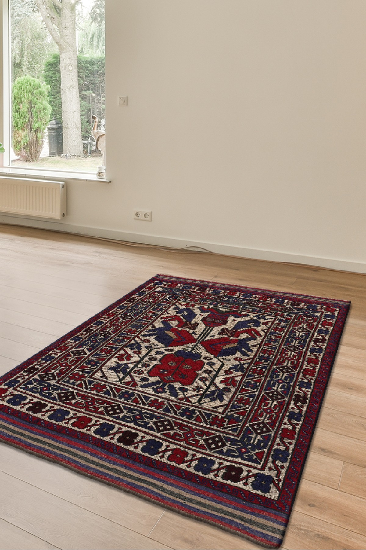 Afgan Berceste Kilim Kırmızı Otantik El Dokuma Halı