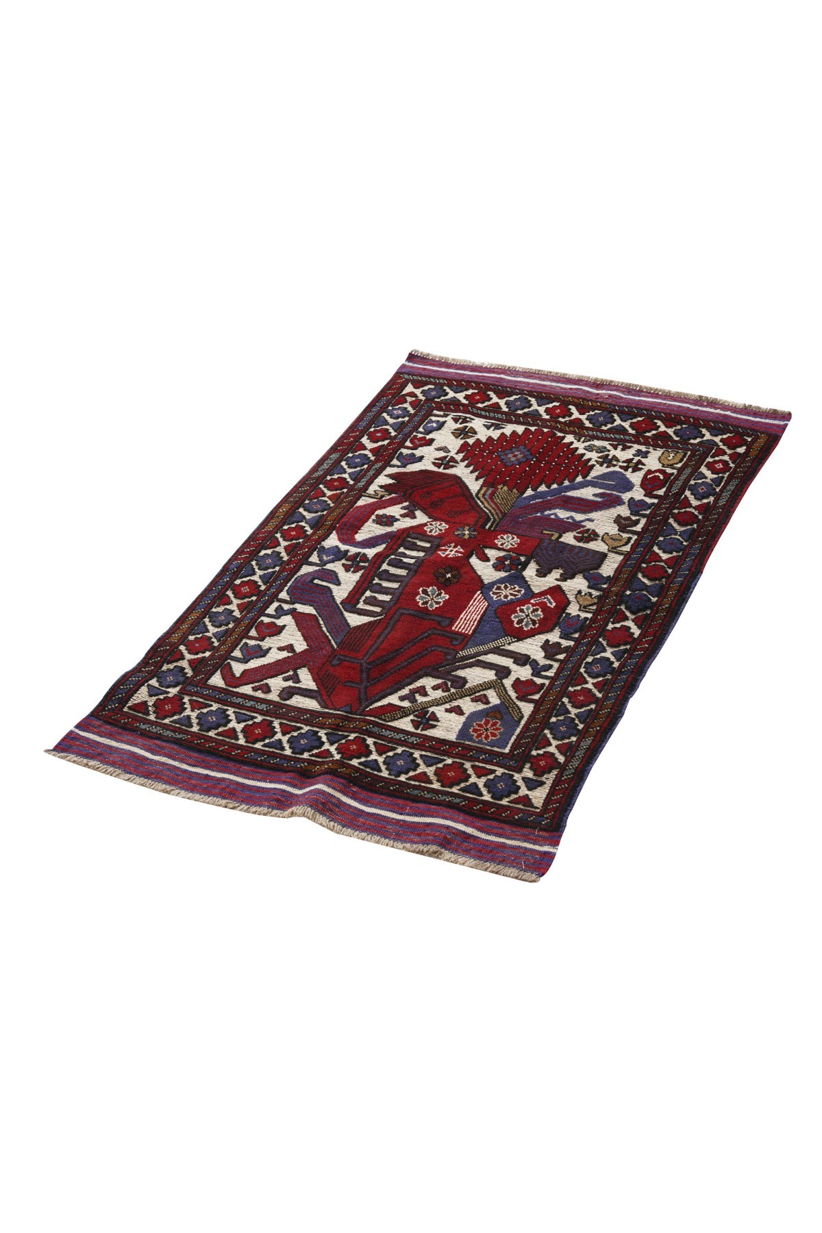 Afgan Berceste Kilim Kırmızı Otantik El Dokuma Halı