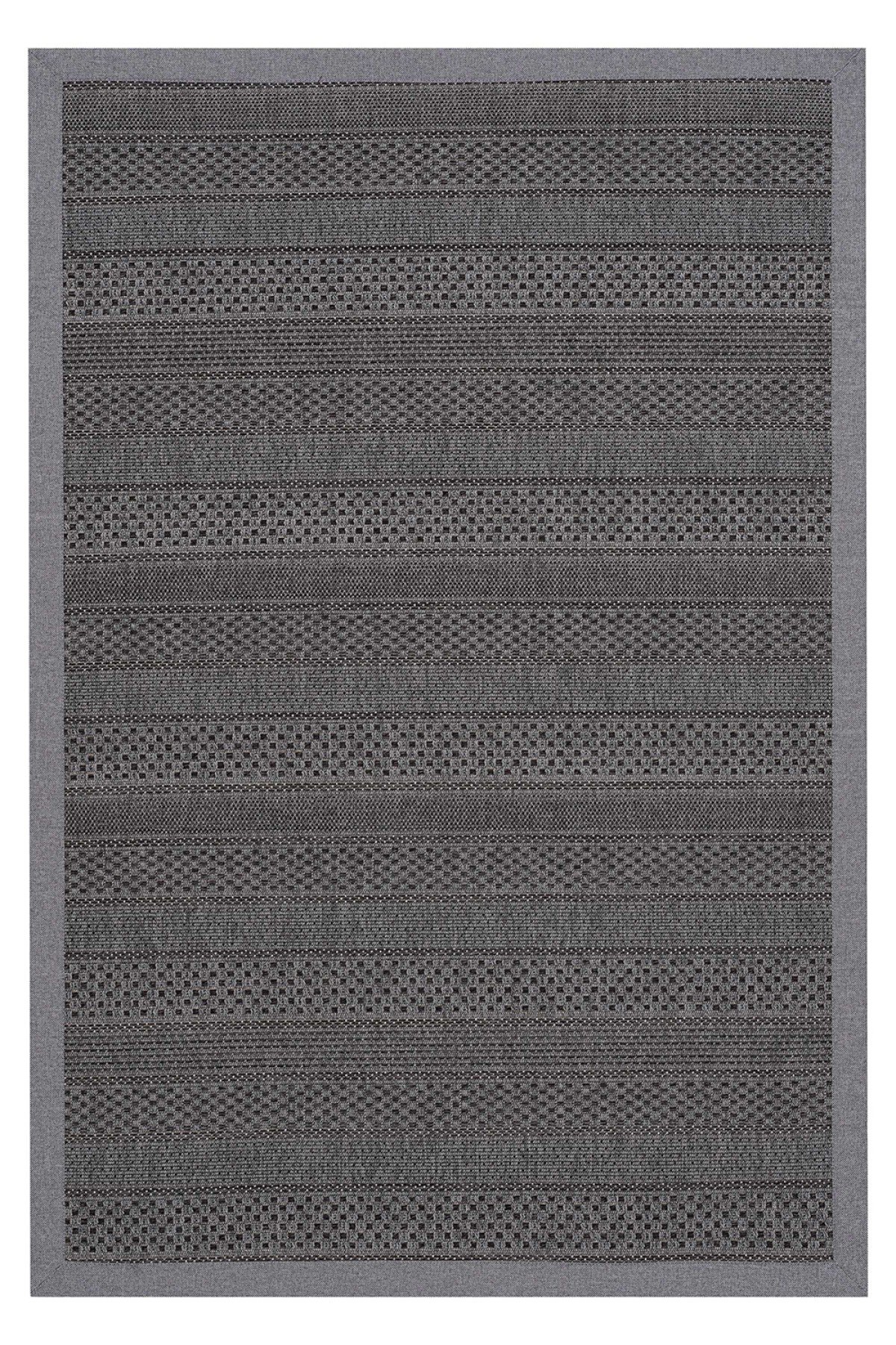 Sisal 4607 Gri Etnik Desenli Bordürlü Jüt Halı