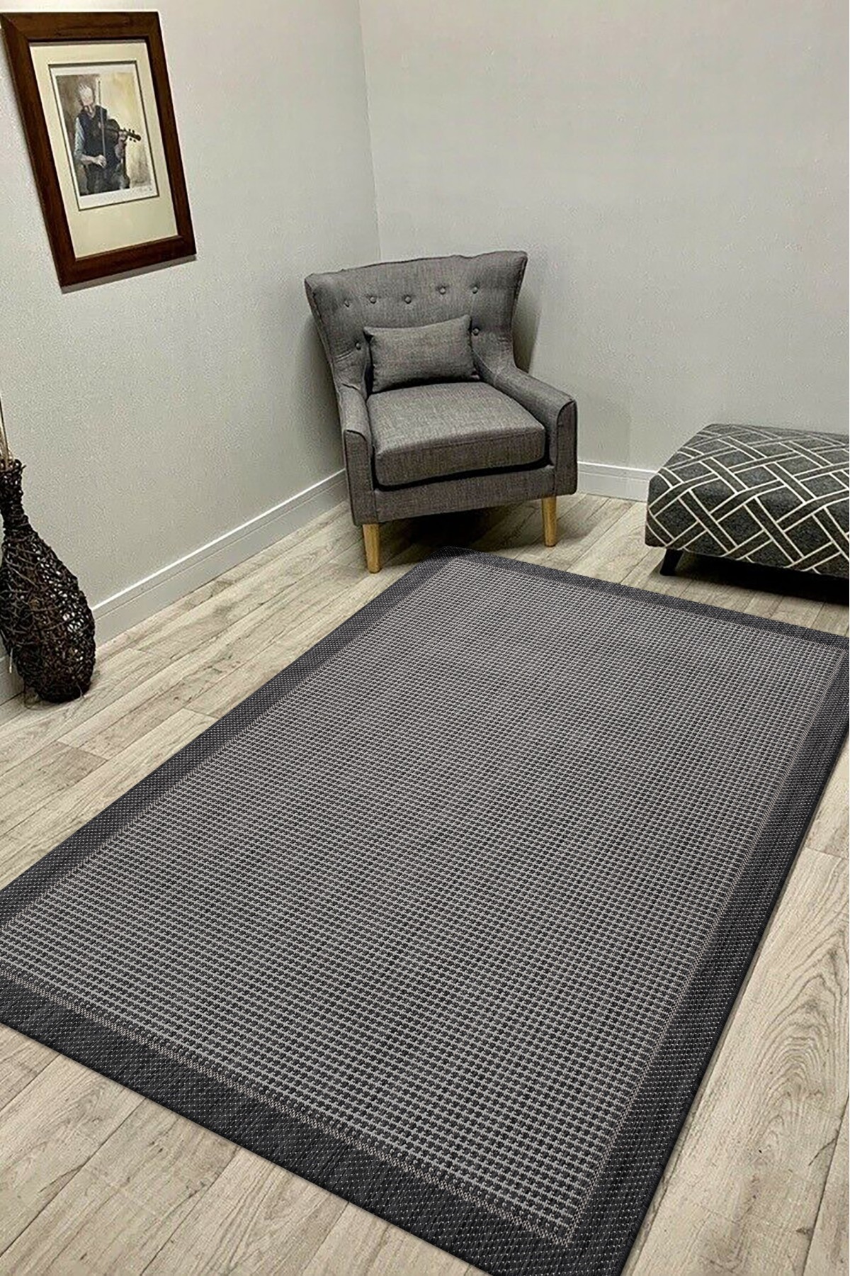 Sisal 9213 Gri Özel Ölçüye Uygun Bordürlü Jüt Halı