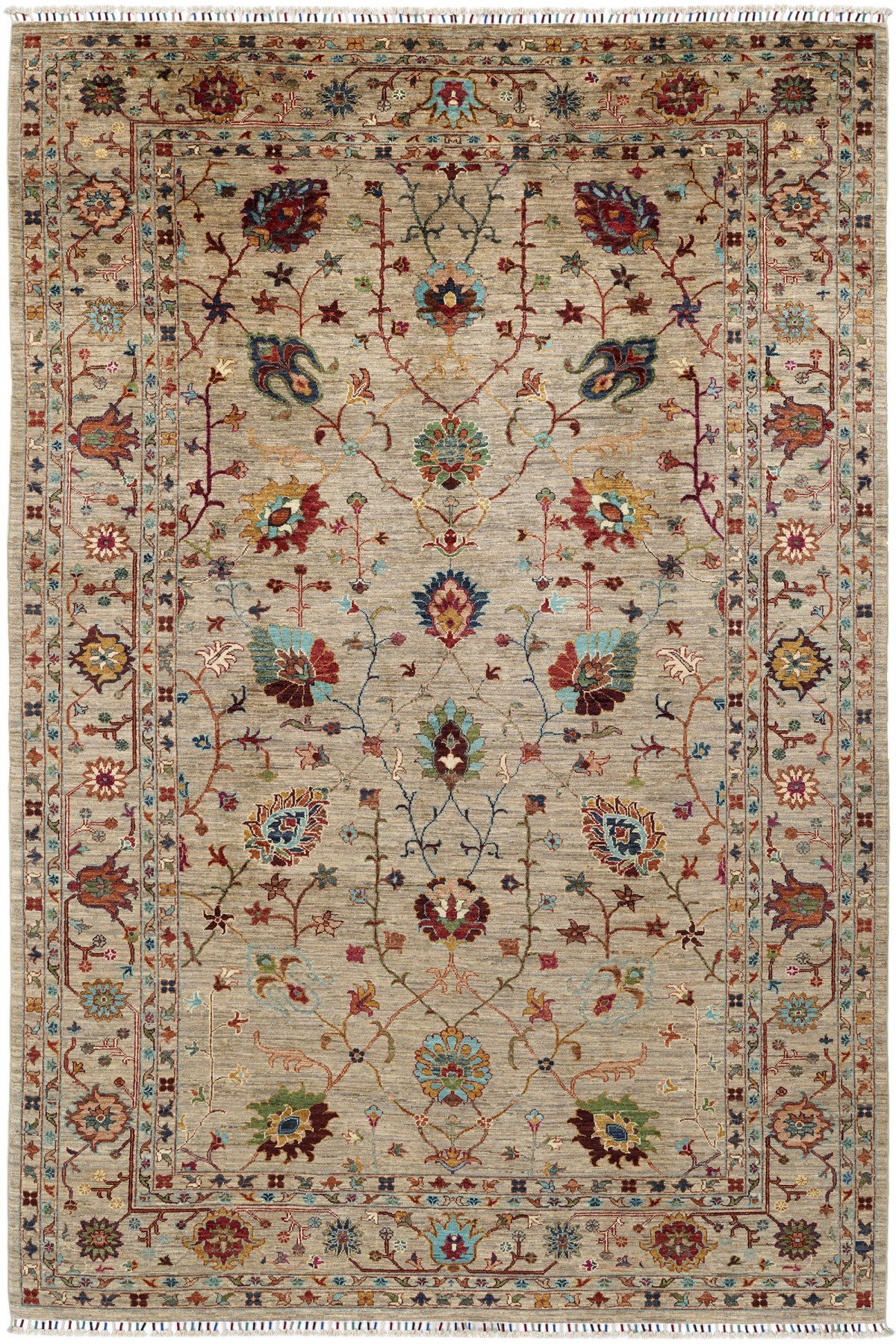 Afgan Orjin 18041 Bej Otantik Desenli El Dokuma Halı