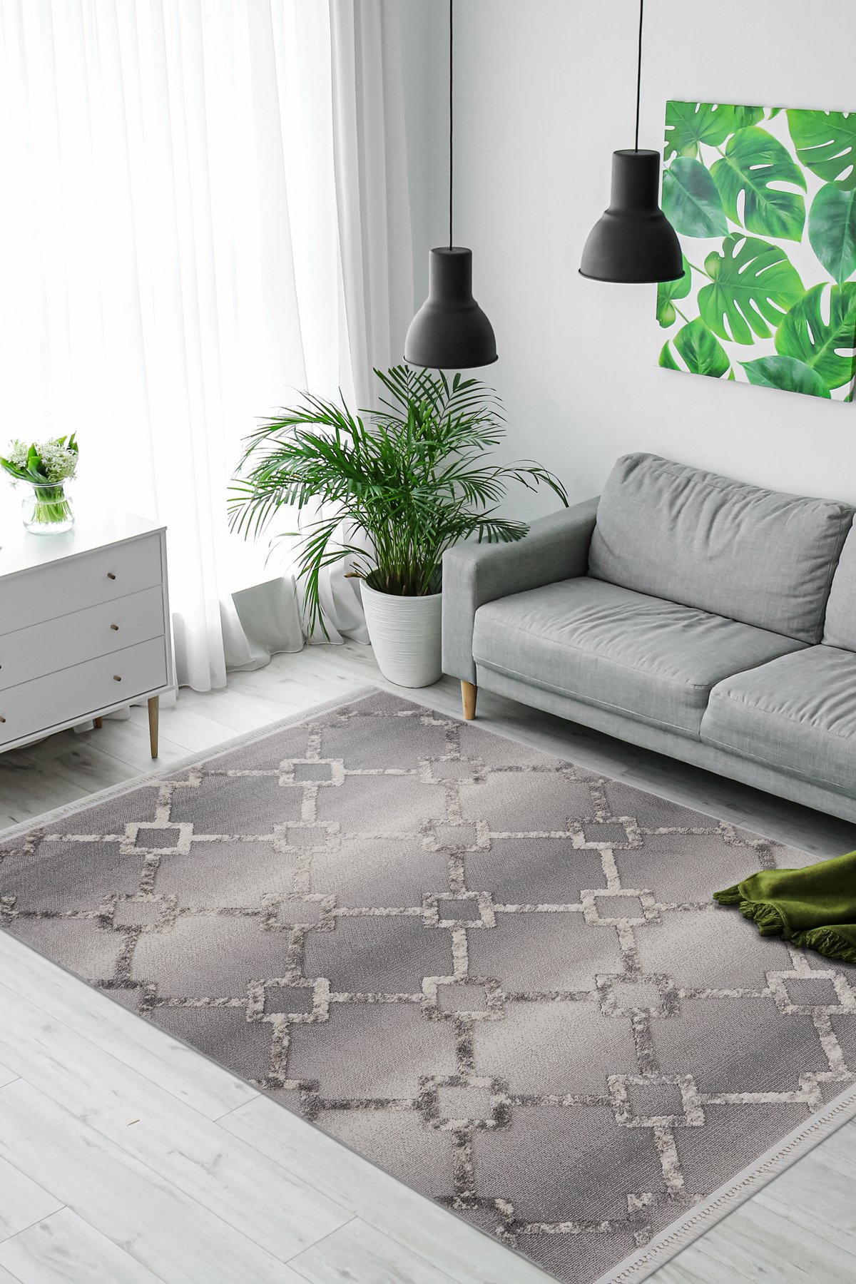 Step 2203 Gri Geçişli Geometrik Desenli Modern Kesme Halı