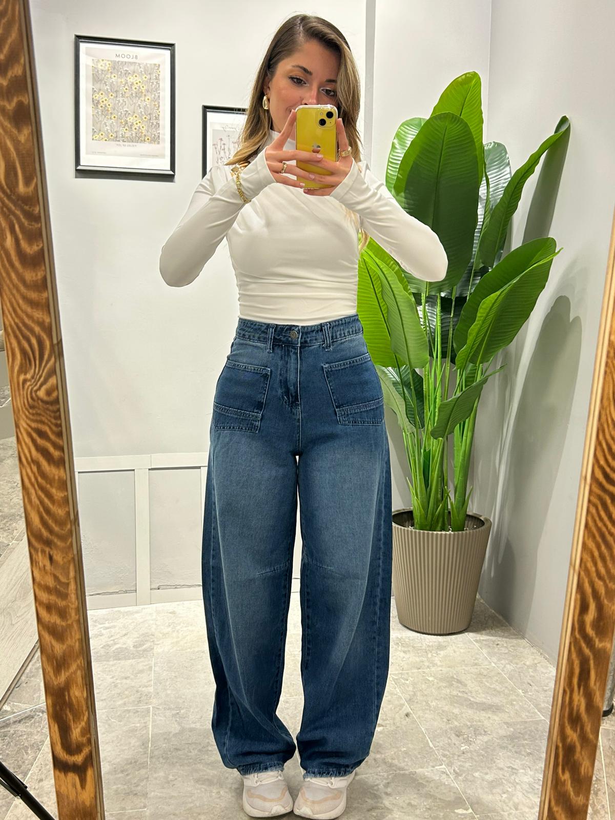 SÜPER YÜKSEK BEL BAGGY JEAN - Mavi main variant image