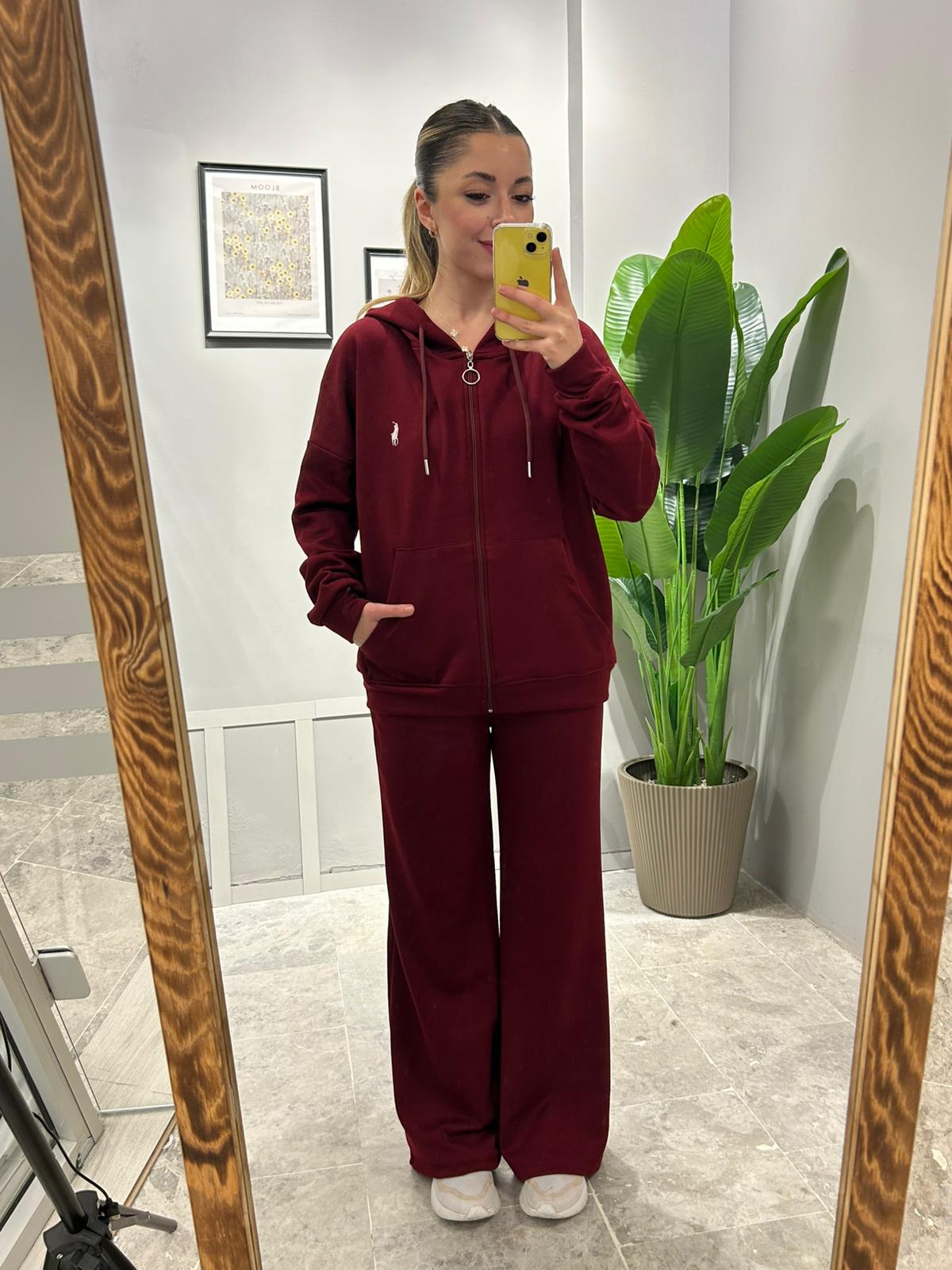 KAPÜŞONLU POLO ŞARDONLU EŞOFMAN TAKIMI - Bordo main variant image