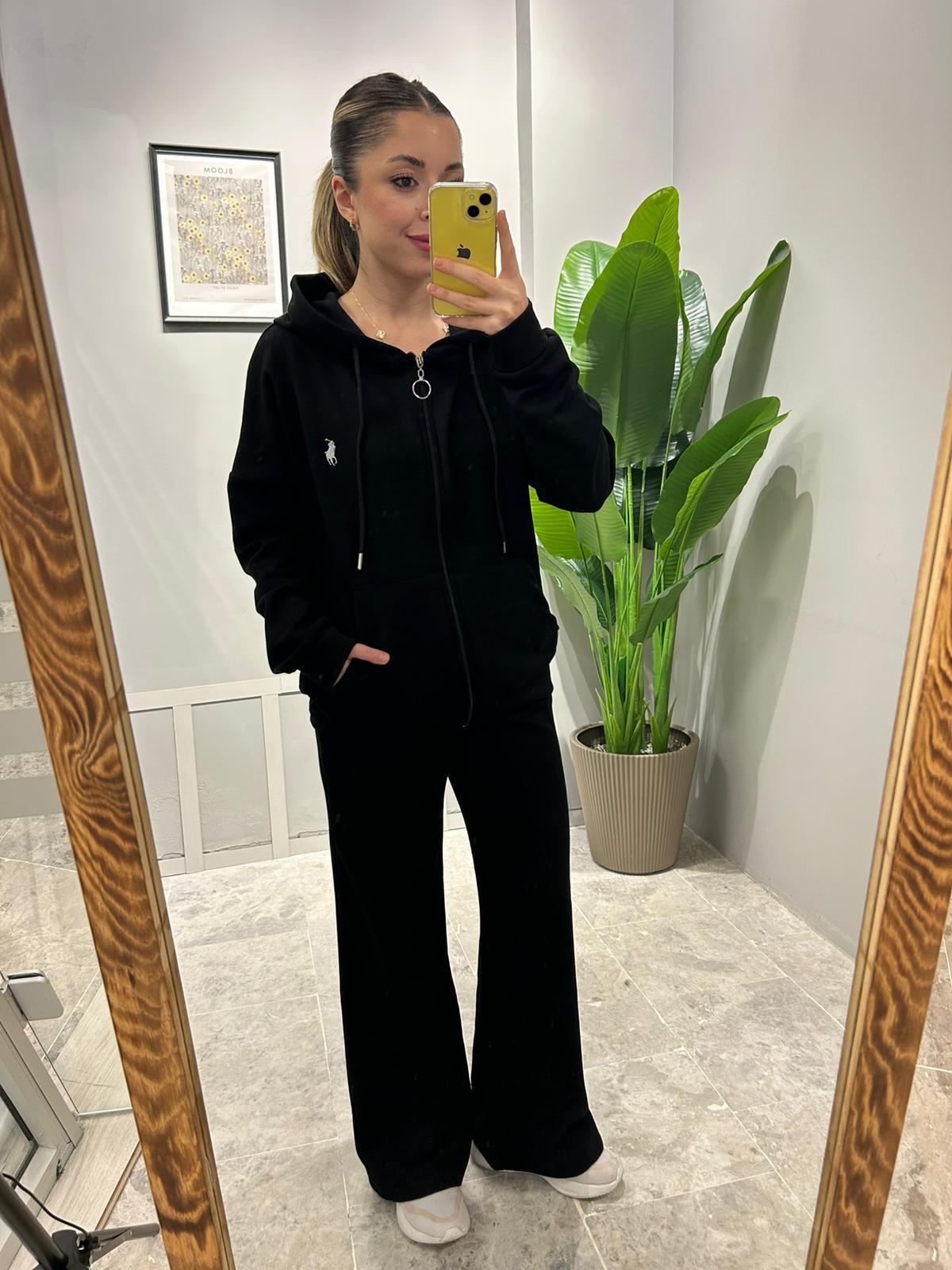 KAPÜŞONLU POLO ŞARDONLU EŞOFMAN TAKIMI - Siyah main variant image