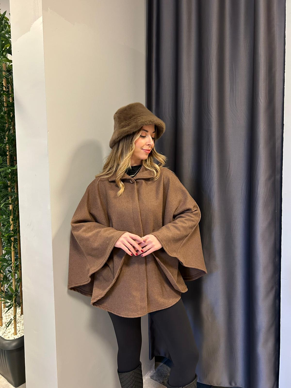 KEMERLİ KAŞE PANÇO - Kahverengi image