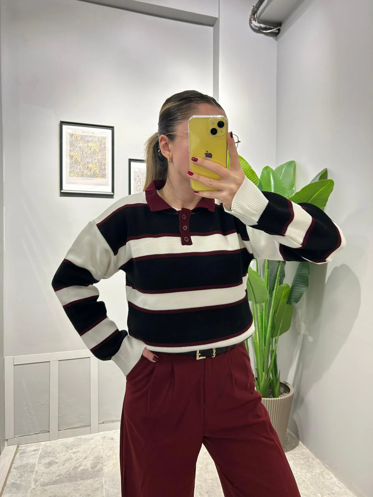 POLO YAKA ÇİZGİLİ KAZAK - Siyah main variant image