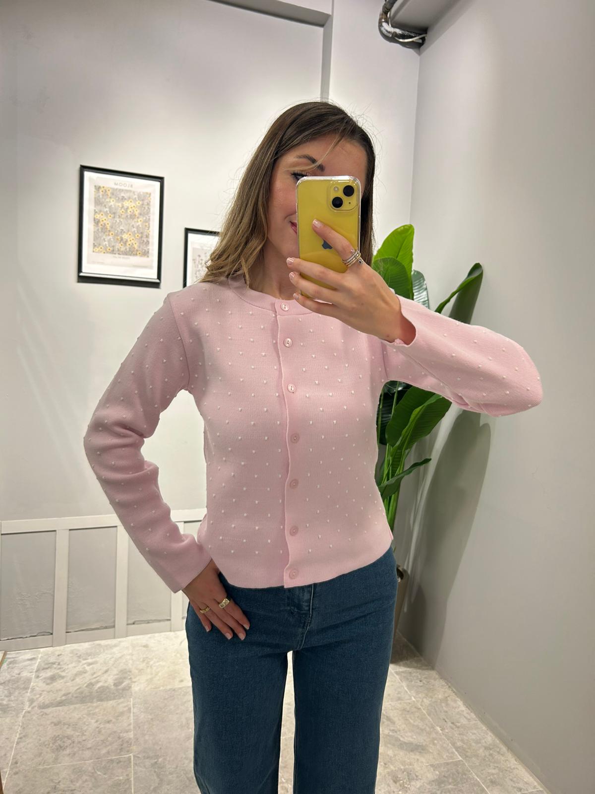 PUANTİYELİ HIRKA - Pembe image