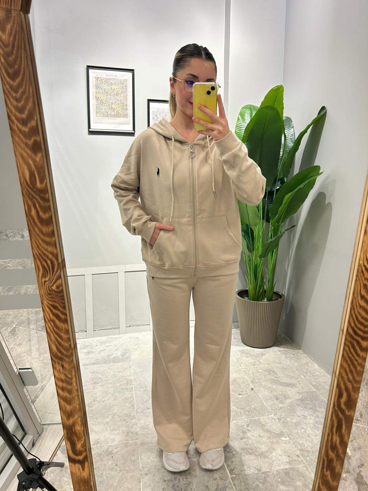 KAPÜŞONLU POLO ŞARDONLU EŞOFMAN TAKIMI - Bej main variant image