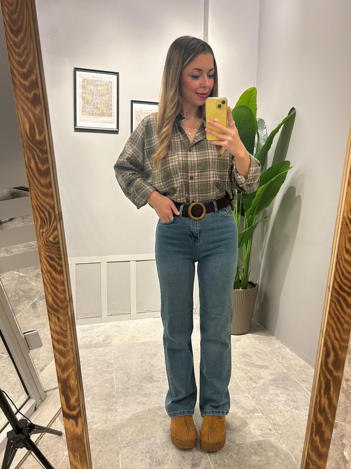 YÜKSEK BEL STRAIGHT JEAN - Eskitme Mavi