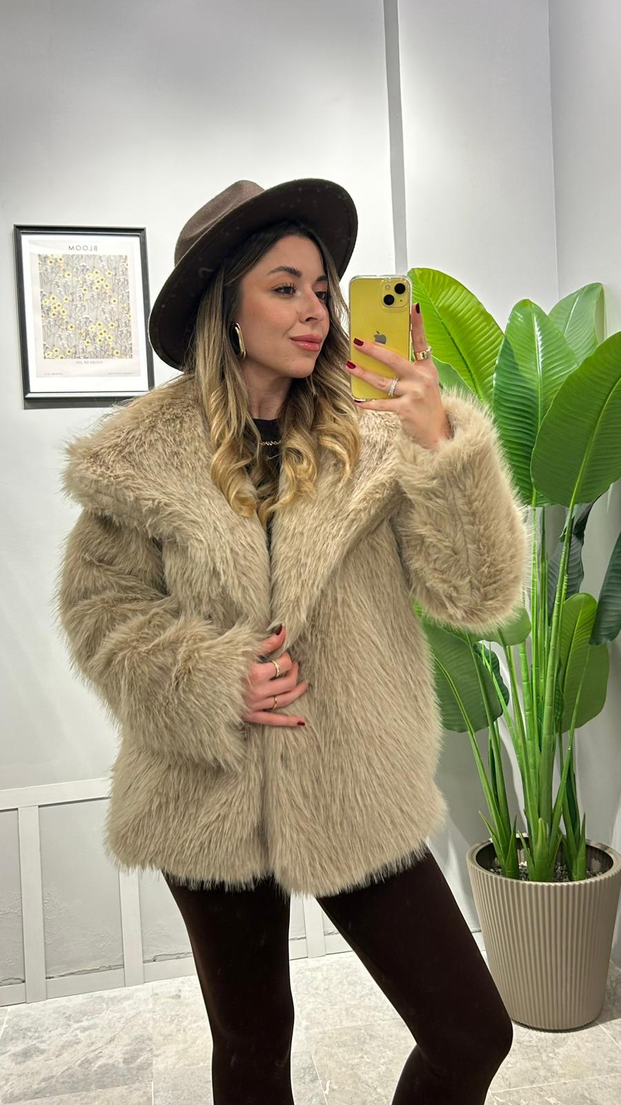 PREMİUM GENİŞ YAKA KÜRK ÖNÜ ÇITÇITLI - Vizon main variant image