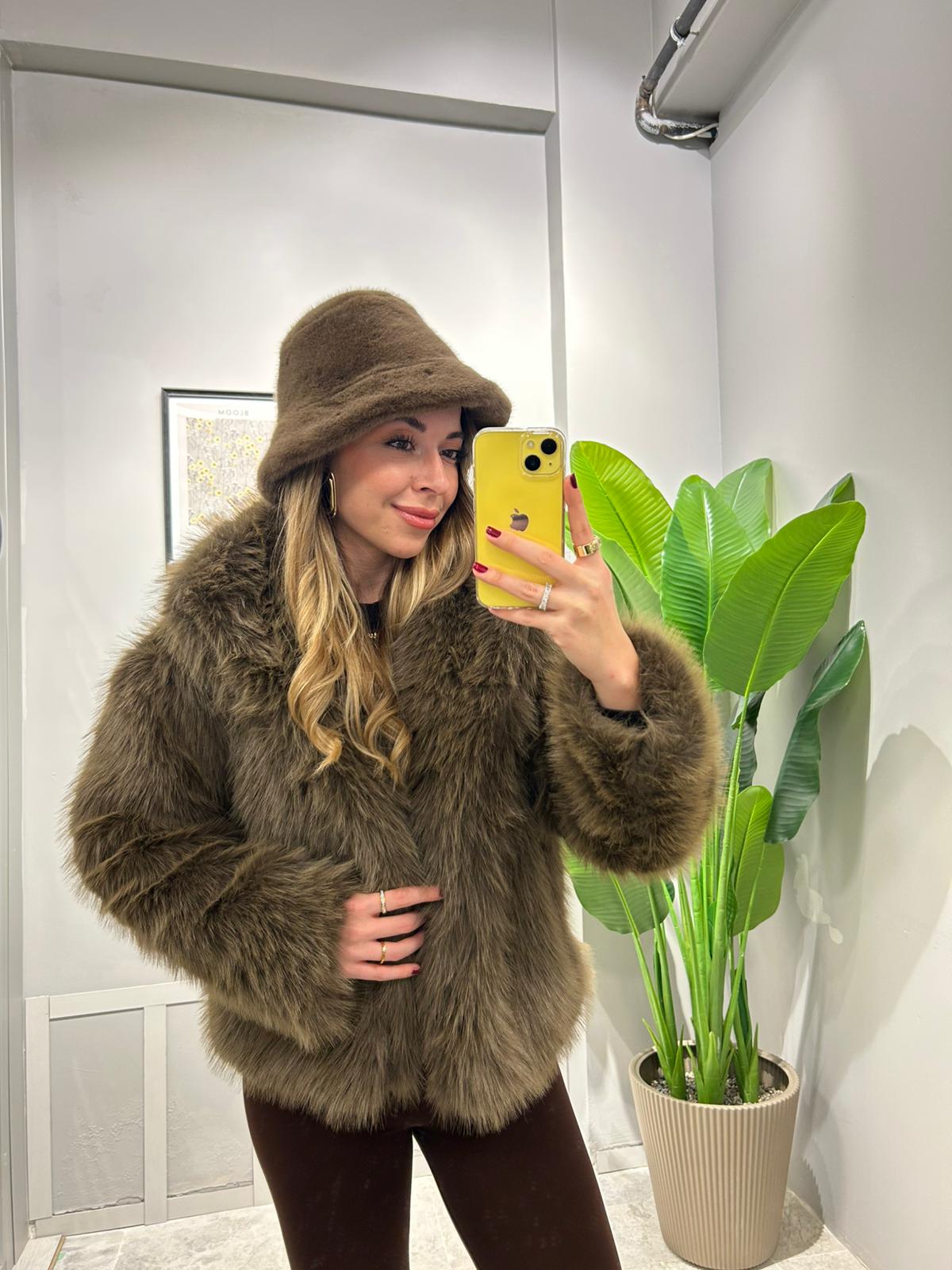 PREMİUM GENİŞ YAKA SUNİ KÜRK CEKET - Kahverengi main variant image