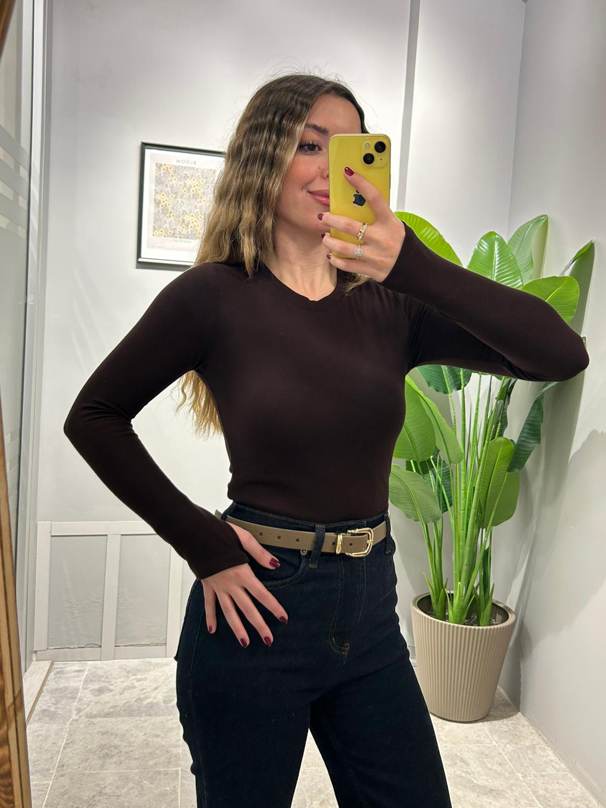 SOFT TOUCH PARMAK GEÇMELİ BODY  - Kahverengi image