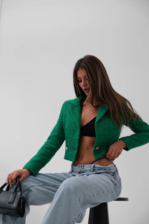 CROP BLAZER CEKET - YEŞİL