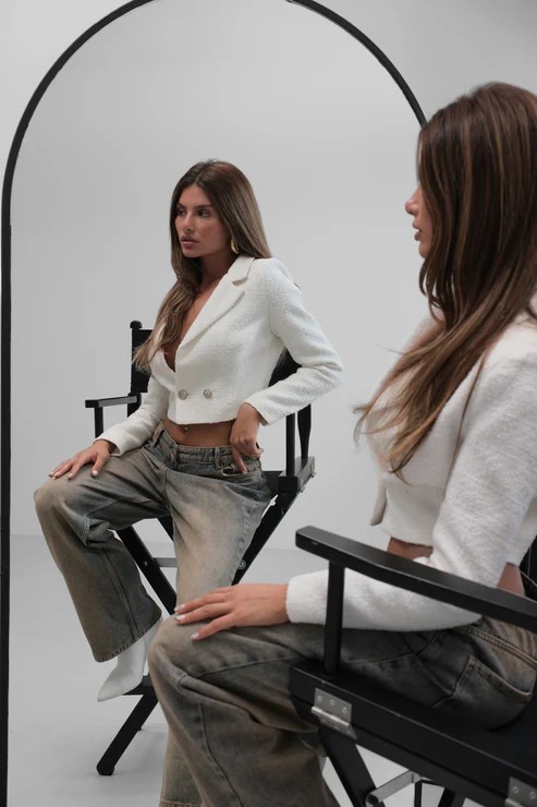 CROP BLAZER CEKET - BEYAZ