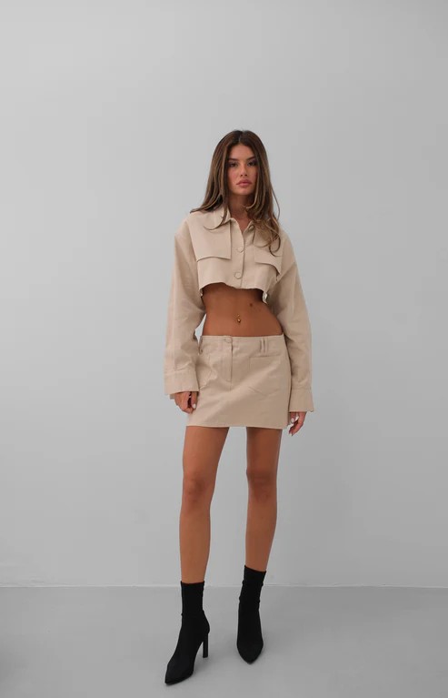 CROP CEKET MİNİ ETEK TAKIM - BEJ