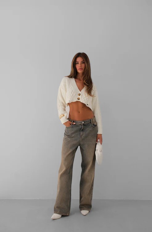 BAKLAVA DESEN CROP HIRKA - BEJ