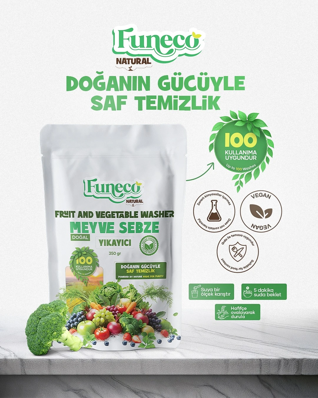 FUNECO NATUREL MEYVE SEBZE TEMIZLEYİCİ tanıtım numunesi