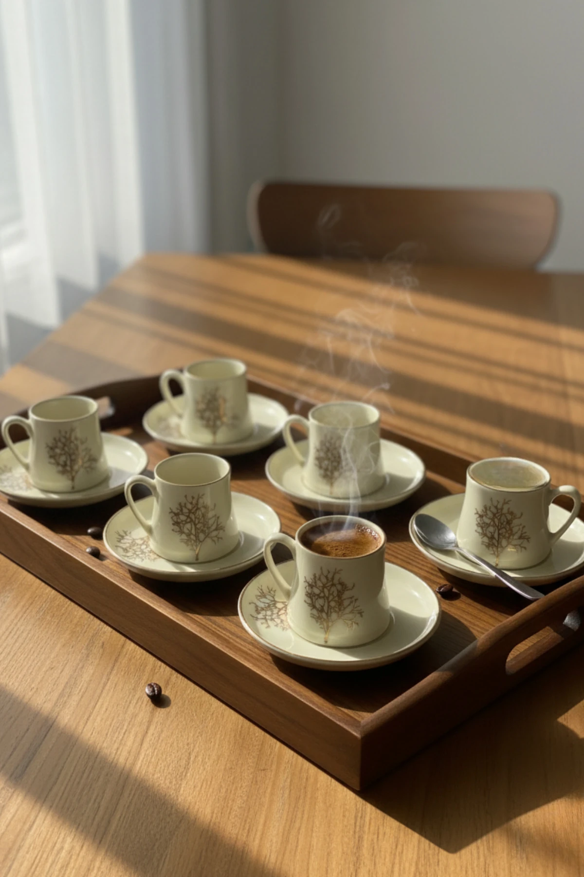 12 Parça 6 Kişilik Hayat Ağacı Gerçek Altın Yaldız Kahve Fincan Takımı 80ml