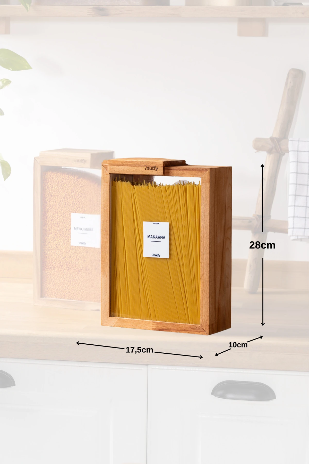 2'li Kapaklı Ahşap Saklama Kabı Seti Büyük Boy Bakliyatlık - 3 Litre - 9 Adet Etiket Hediyeli