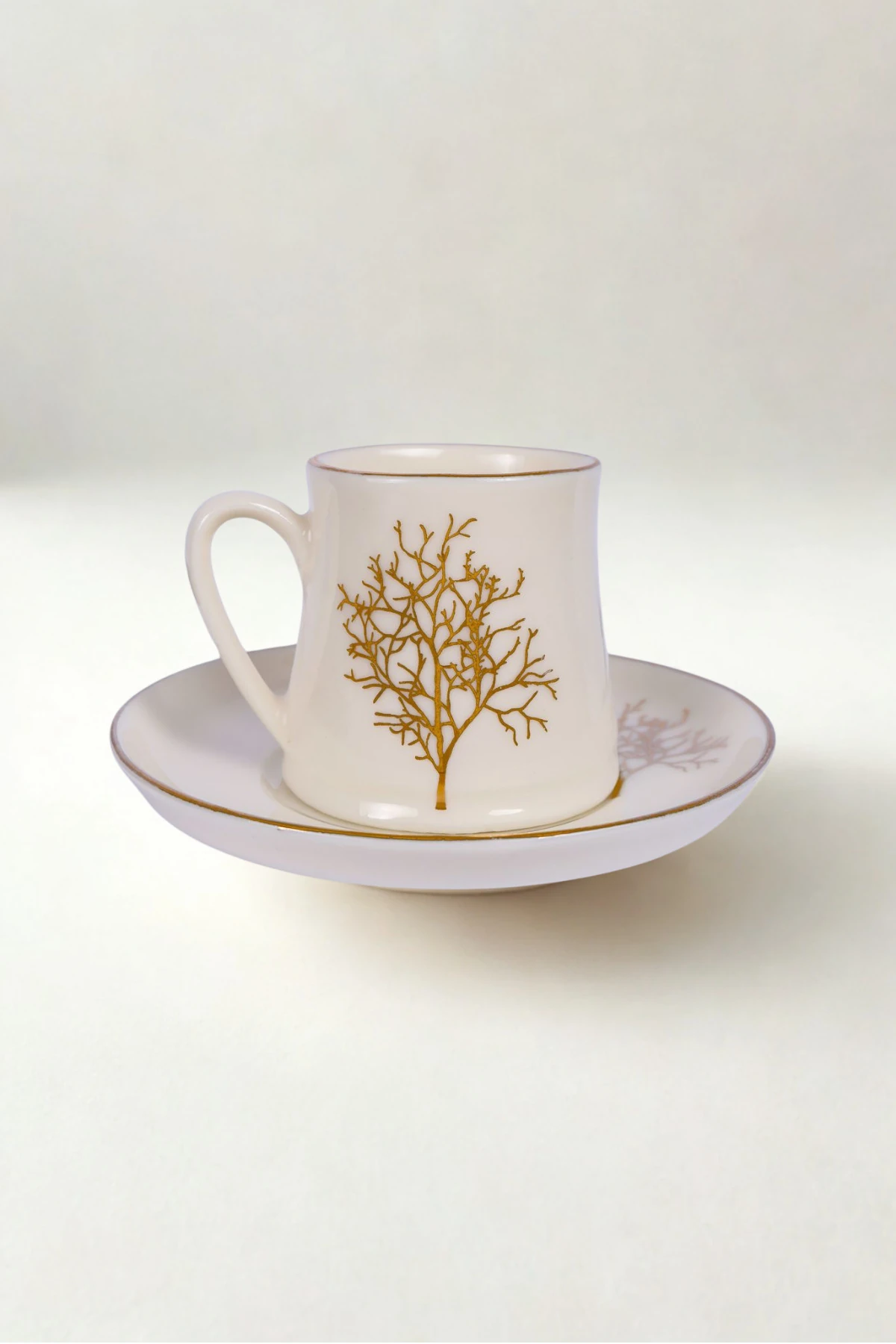 12 Parça 6 Kişilik Hayat Ağacı Gerçek Altın Yaldız Kahve Fincan Takımı 80ml