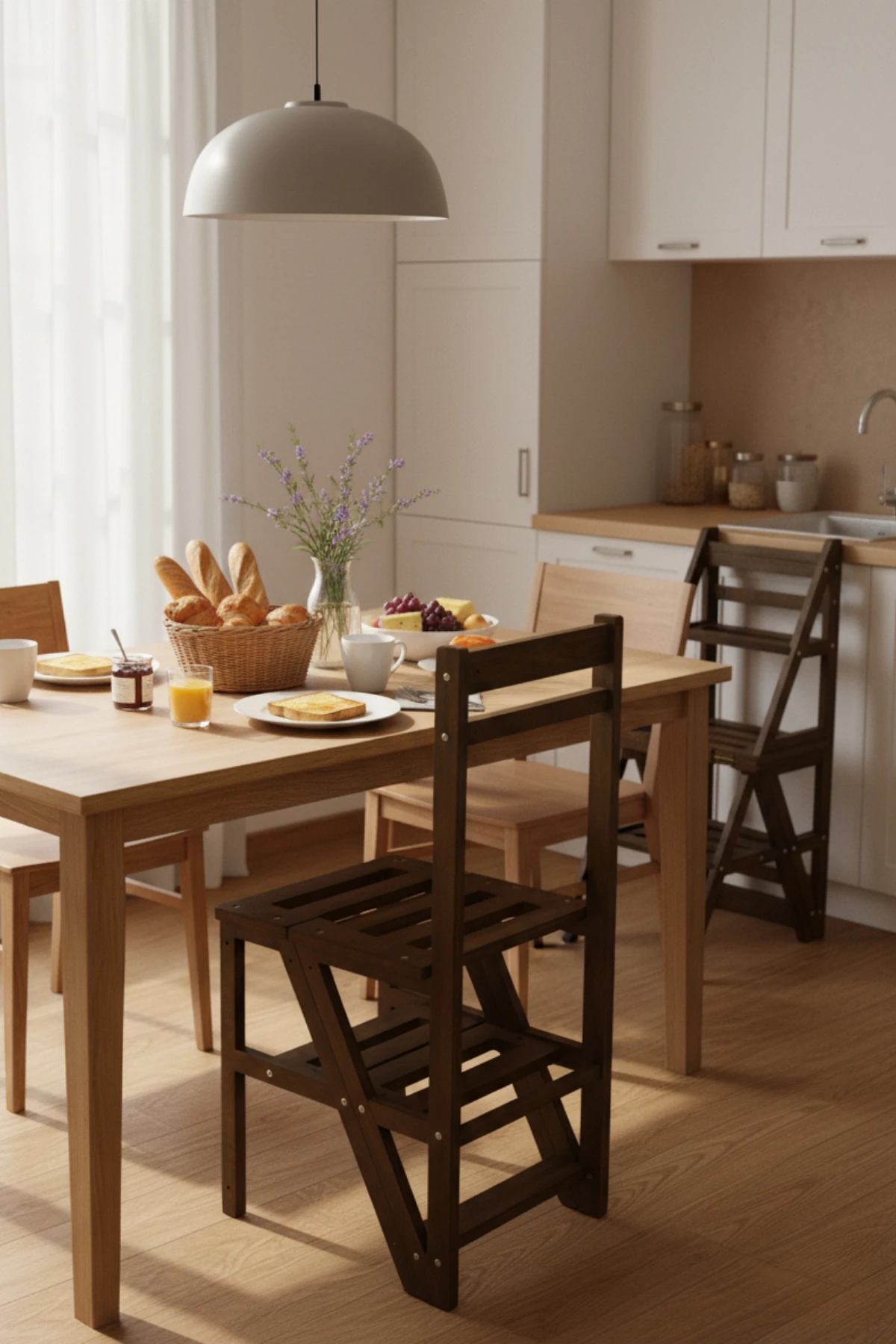 2’si 1 Arada Ahşap Fonksiyonel Sandalye - Merdiven - Mutfak Sandalyesi - Tabure - Sandalye Merdiven