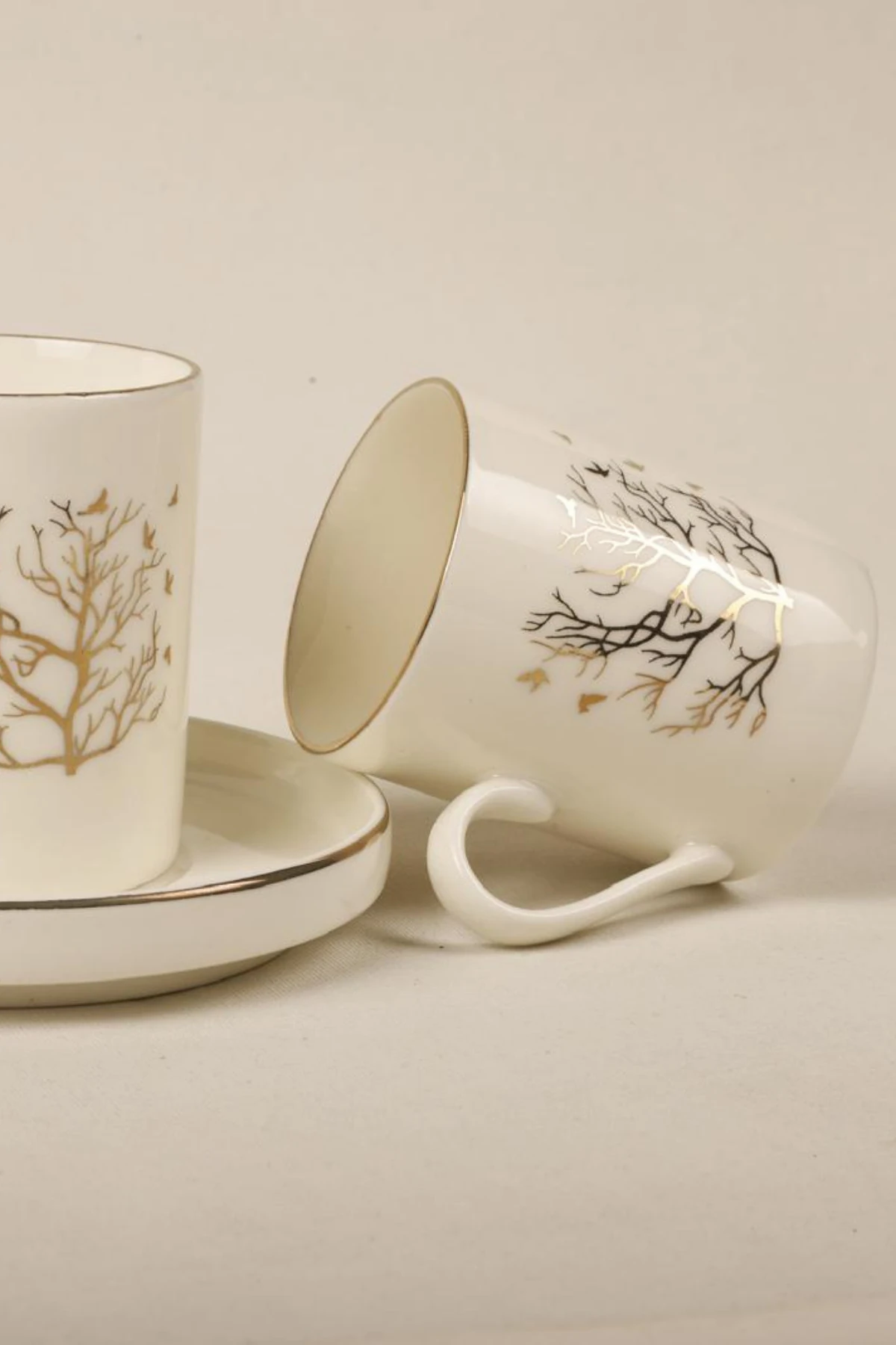 12 Parça 6 Kişilik Hayat Ağacı Gerçek Altın Yaldız Kahve Fincanı Takımı - Kahve Fincanı Seti 100ml