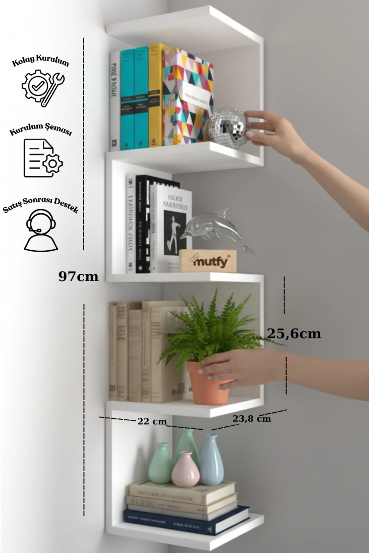 Zigzag Köşe Kitaplık Raf - Duvar Rafı - Demonte Raf