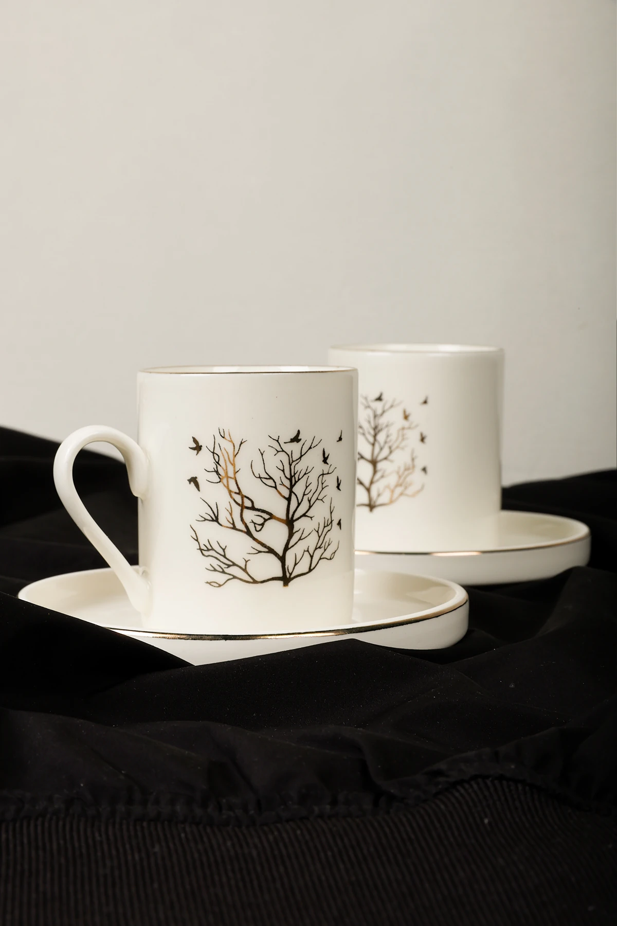 12 Parça 6 Kişilik Hayat Ağacı Gerçek Altın Yaldız Kahve Fincanı Takımı - Kahve Fincanı Seti 100ml